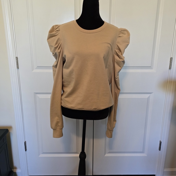 TCEC Tops - TCEC Beige Puff Sleeve Sweatshirt